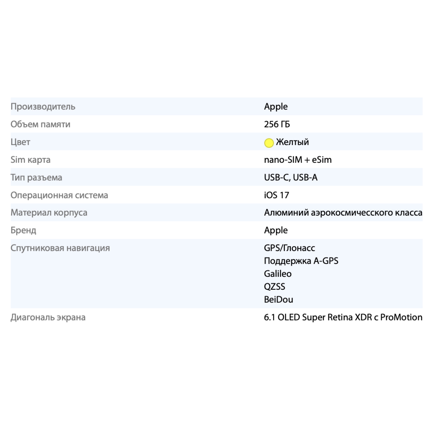 Смартфон Apple iPhone 15 Yellow (Желтый) 256GB