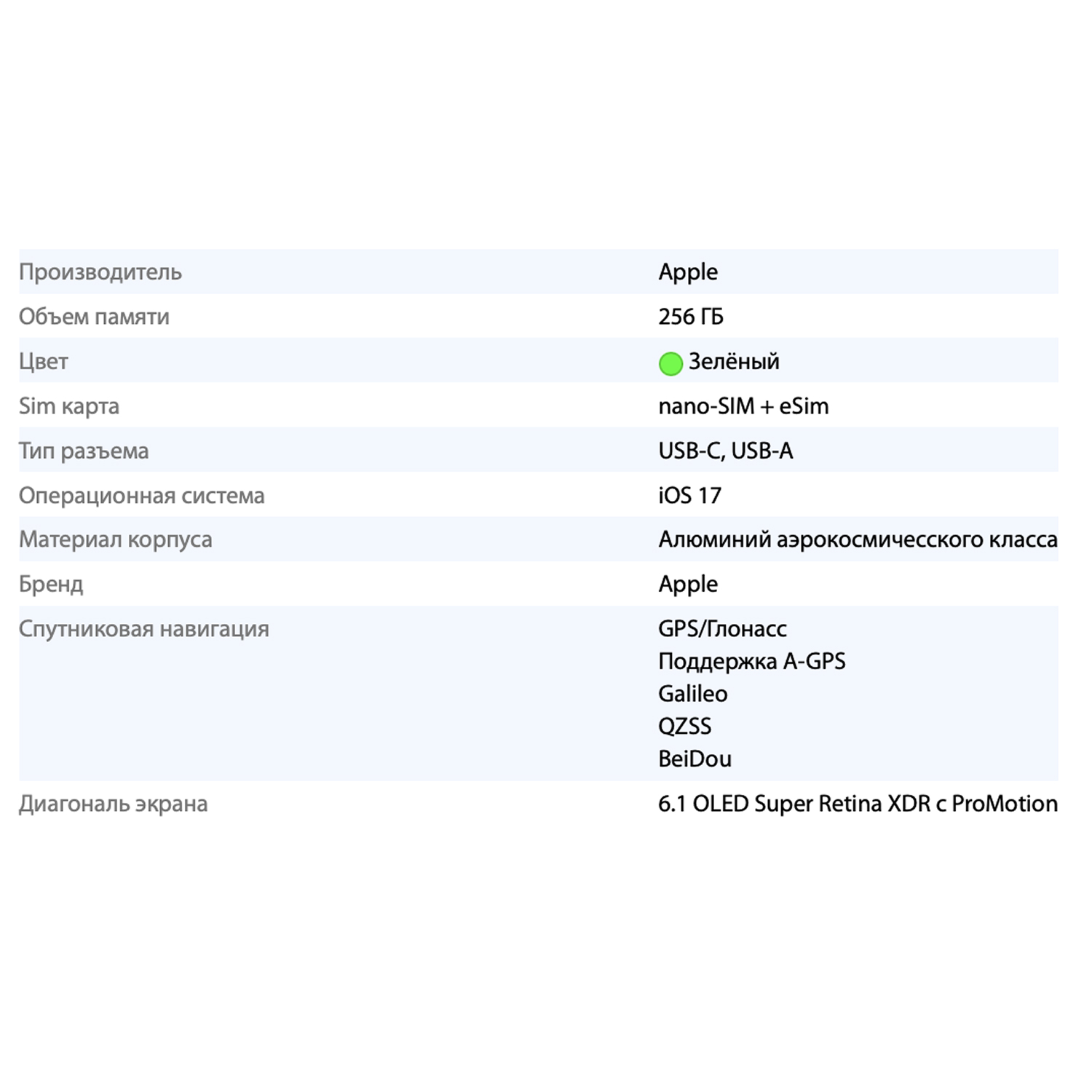 Смартфон Apple iPhone 15 Green (Зеленый) 256GB