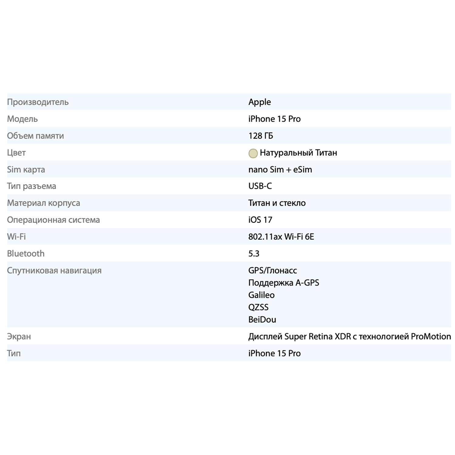Смартфон Apple iPhone 15 Pro Natural Titanium (Натуральный титан) 128GB