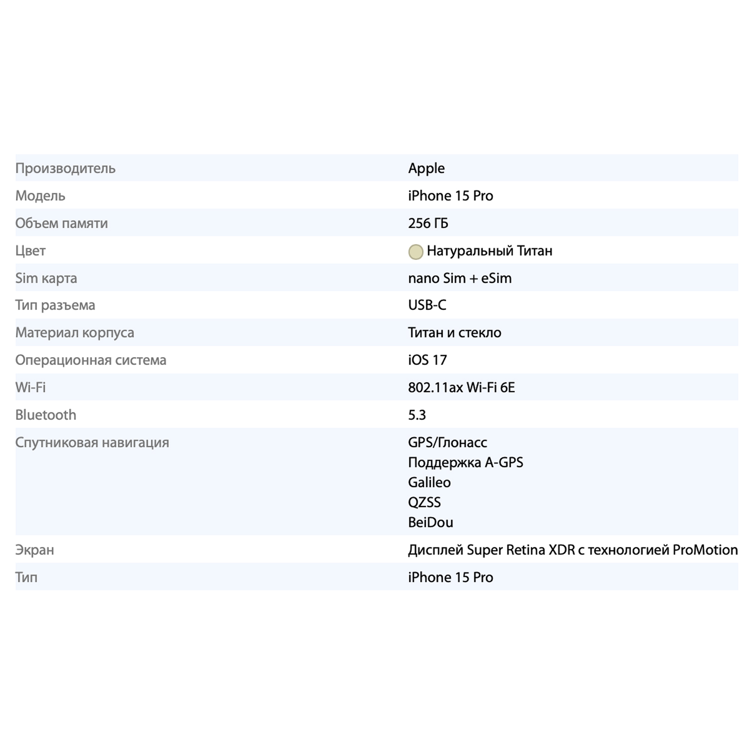 Смартфон Apple iPhone 15 Pro Natural Titanium (Натуральный титан) 256GB