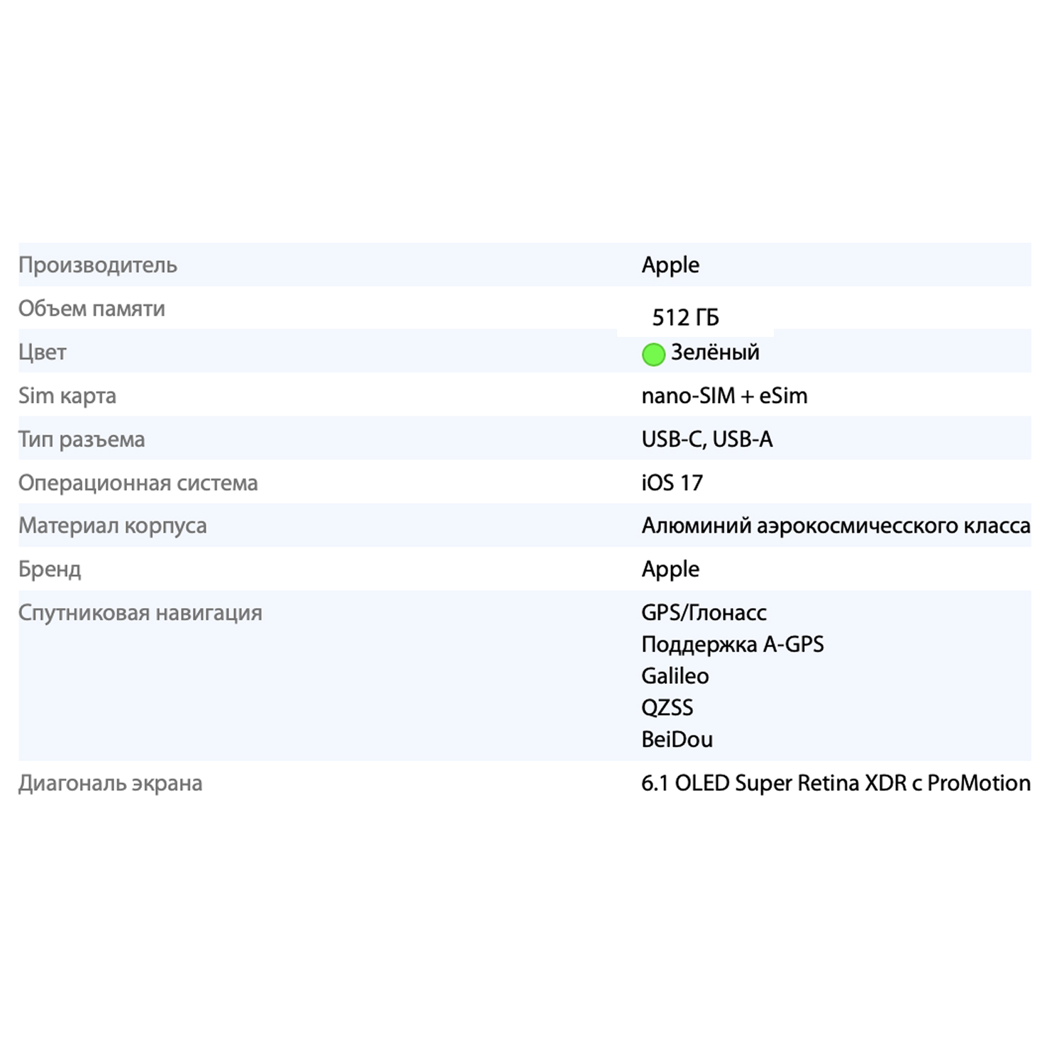 Смартфон Apple iPhone 15 Green (Зеленый) 512GB