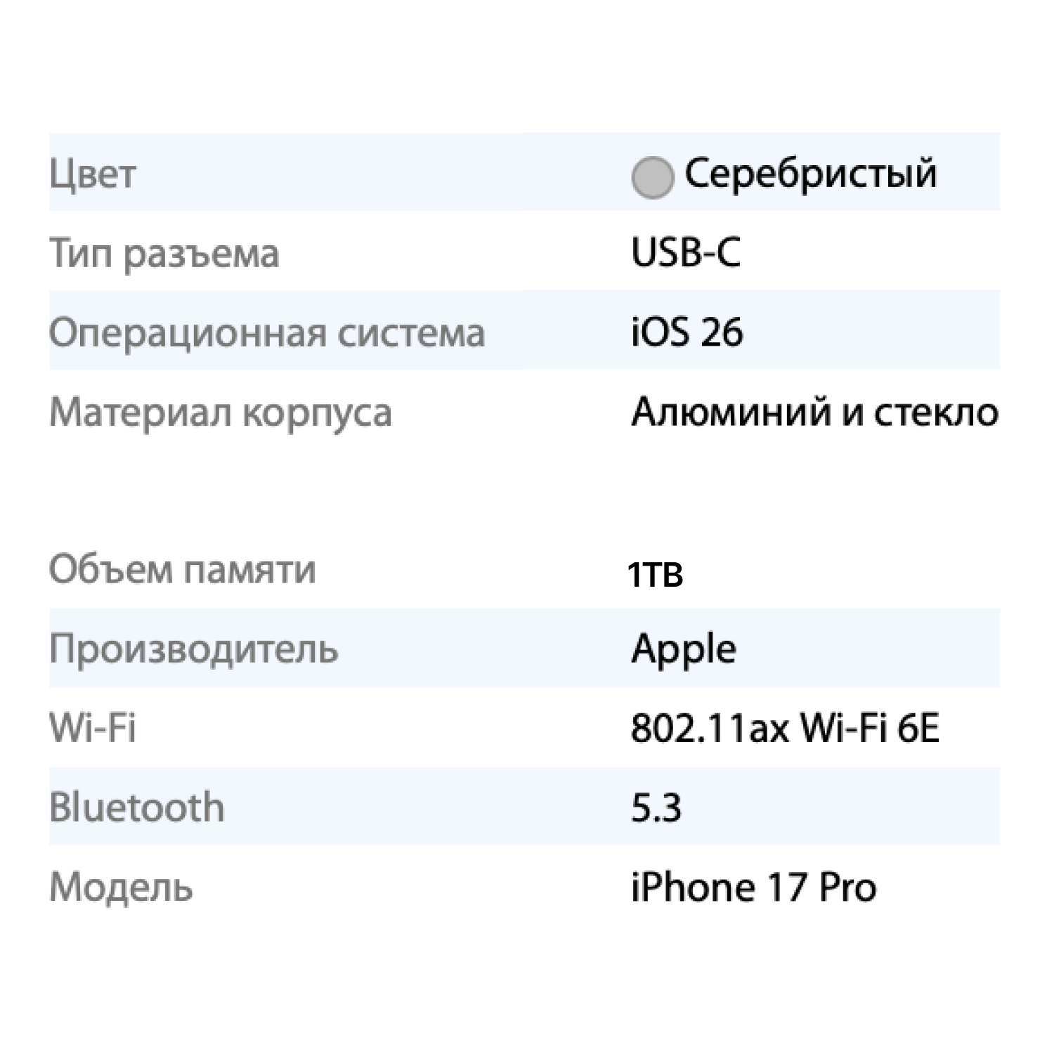 Смартфон Apple iPhone 17 Pro 1TB, Silver (серебристый)