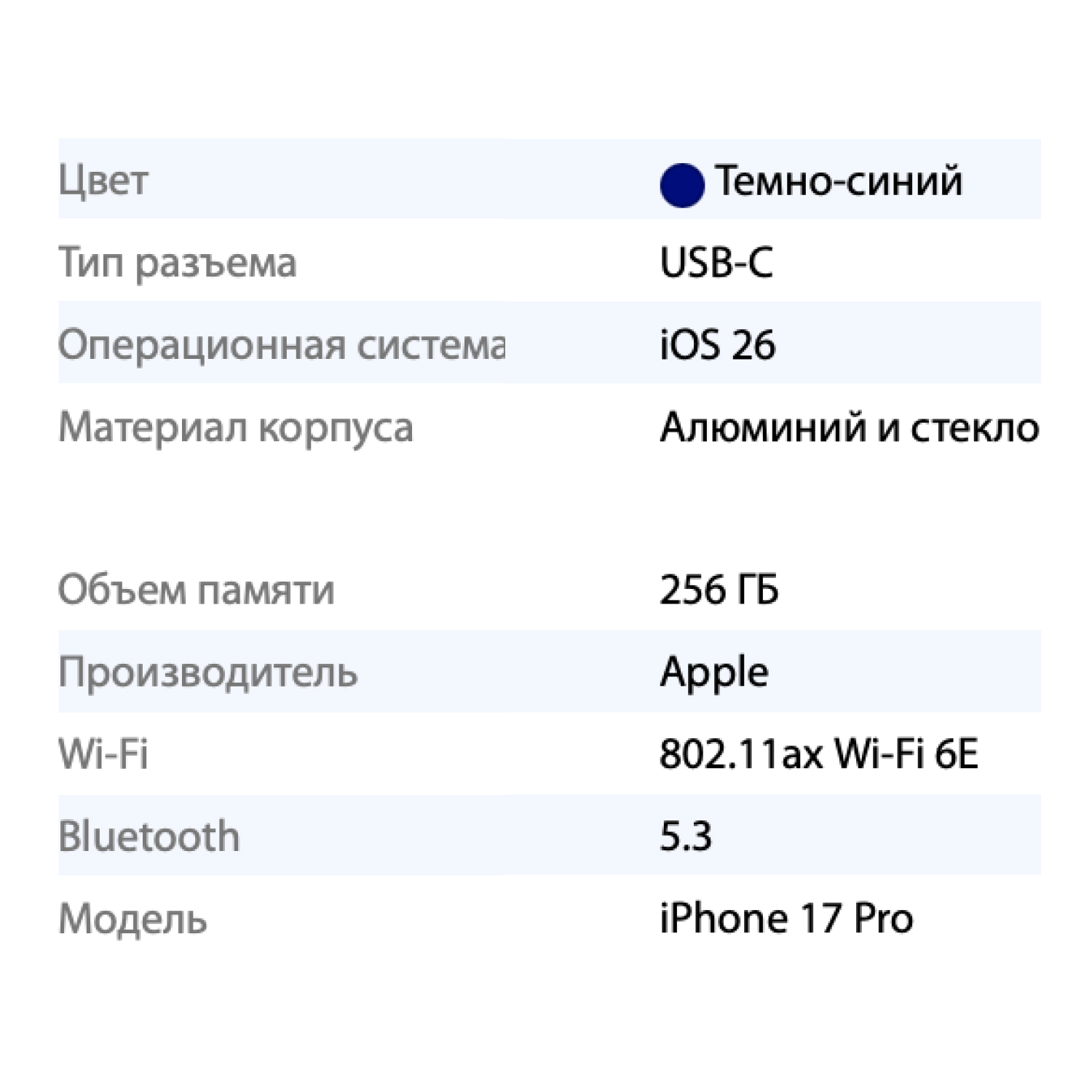 Смартфон Apple iPhone 17 Pro 256GB, Deep Blue (синий)