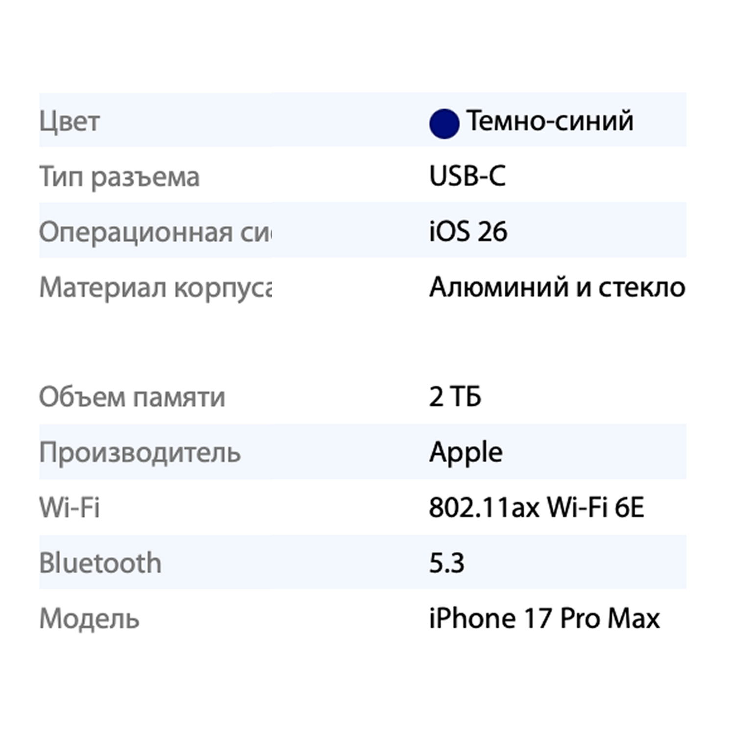 Смартфон Apple iPhone 17 Pro Max 2TB, Deep Blue (синий)