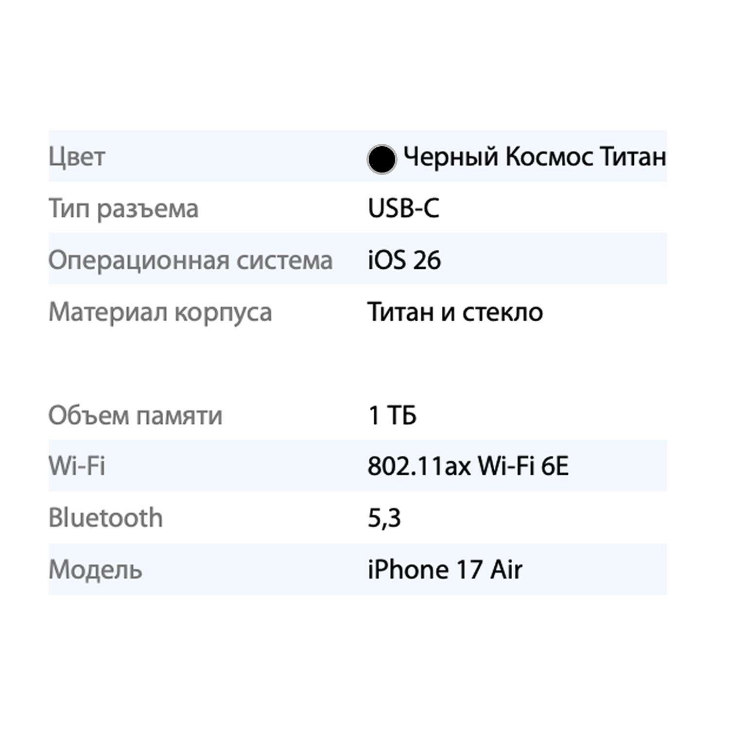 Смартфон Apple iPhone Air 1TB, Black (черный)