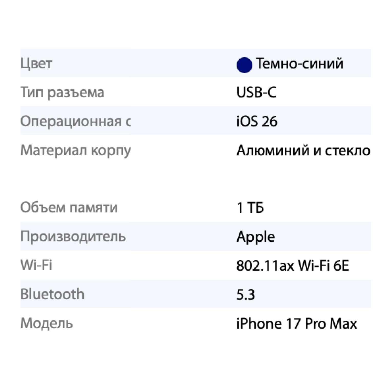 Смартфон Apple iPhone 17 Pro Max 1TB, Deep Blue (синий)