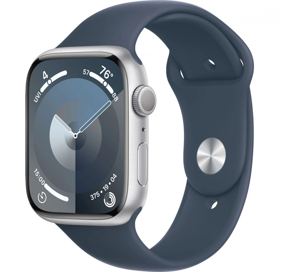 Умные часы Apple Watch Series 9 45mm Silver Aluminum Case with Storm Blue Sport Band (S/M)